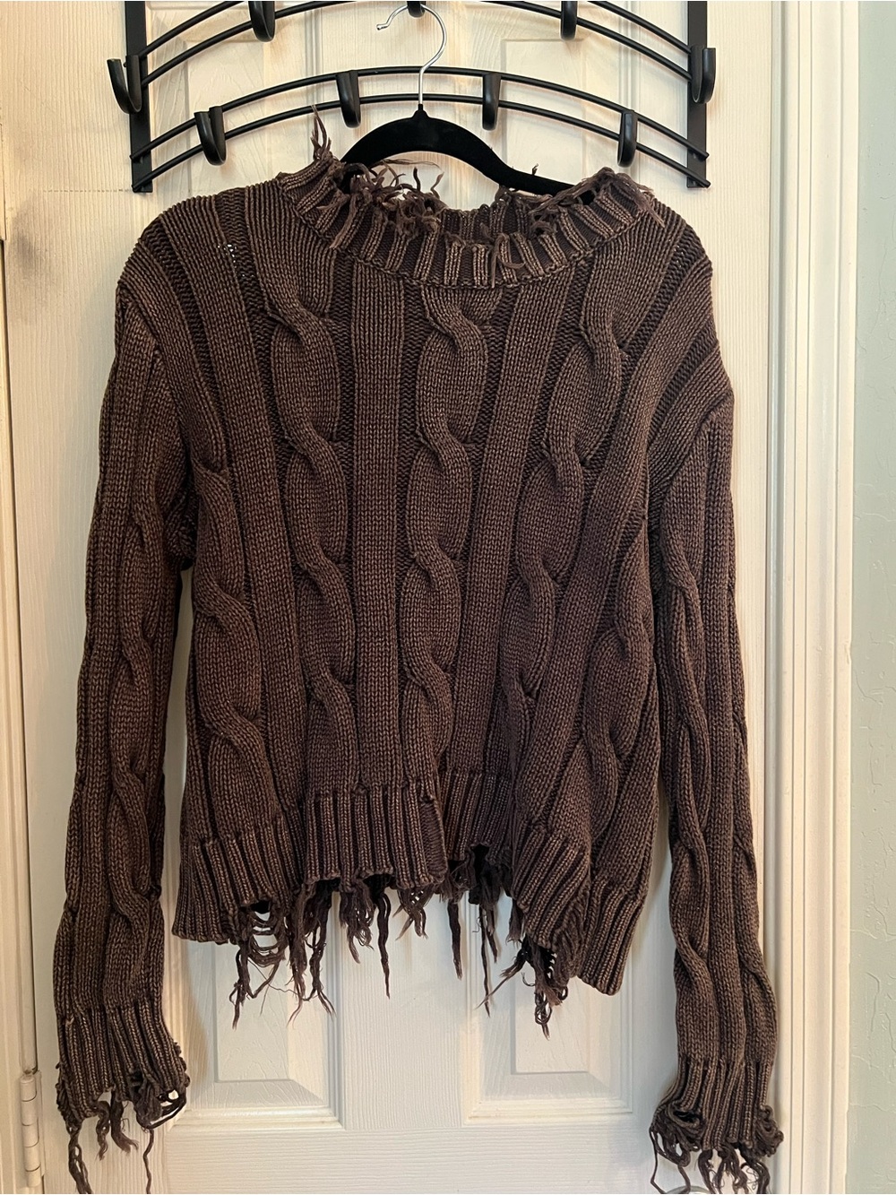Bohme brown cable knit raw edge sweater